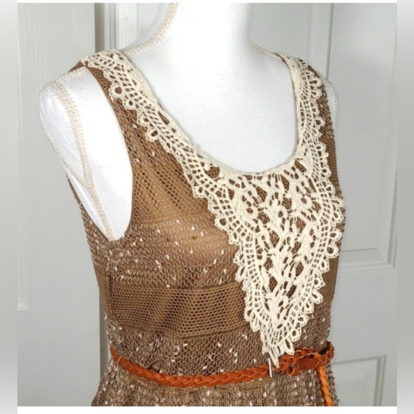 NWT Med A'Reve Striped Net Crocheted Maxi Sundress w/ Crocheted Neckline & Belt - Picture 11 of 16